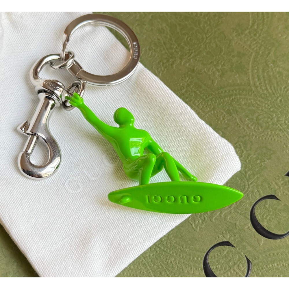 Gucci Green Surfer Keychain Ceramic Varnish Ottone Silver Hardware 822123